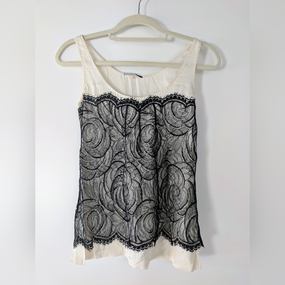 Elie Tahari Cream Tank with Black Lace Overlay 🤍🖤